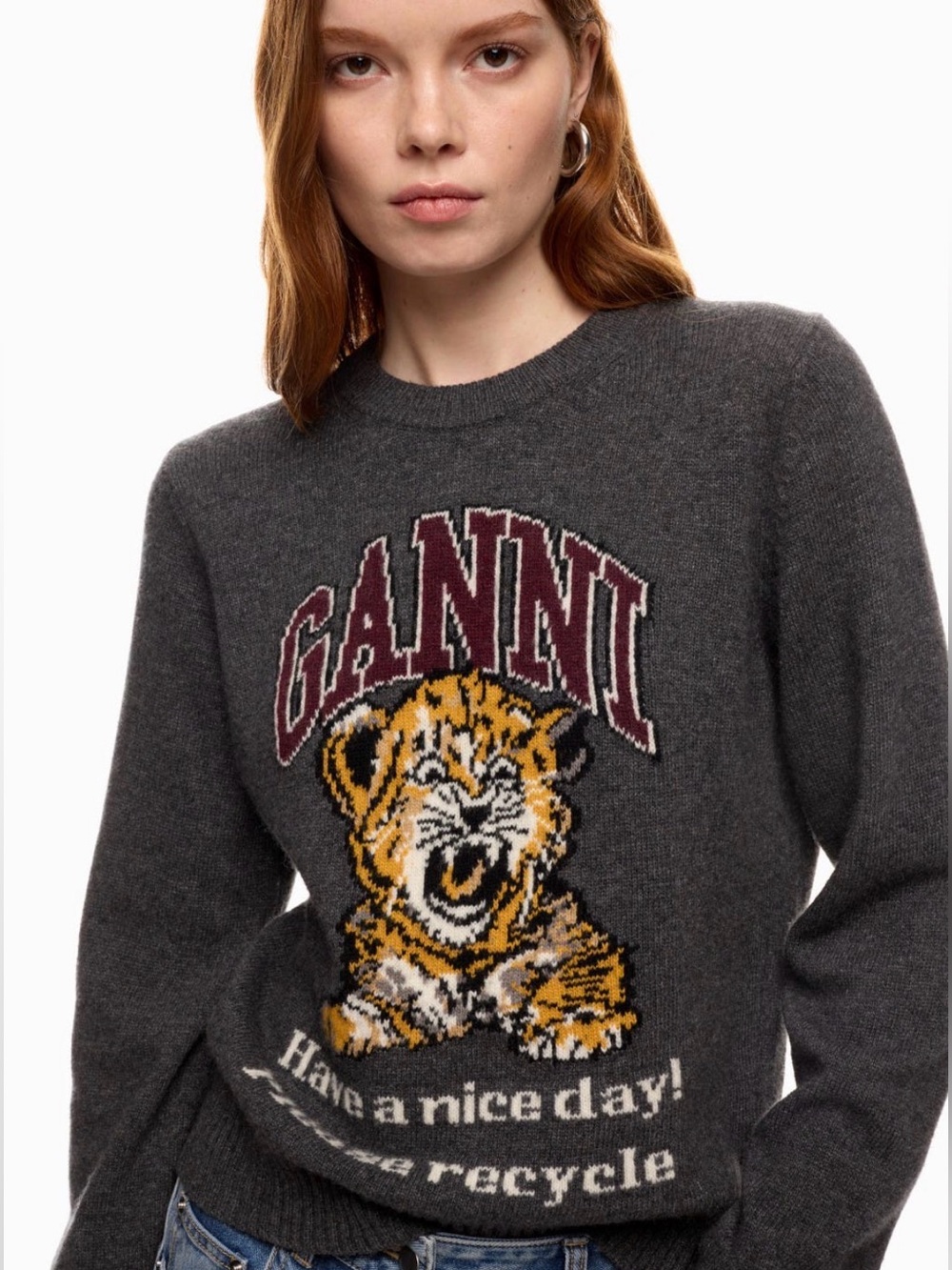 GANNI Dark Grey Graphic Tiger Sweater